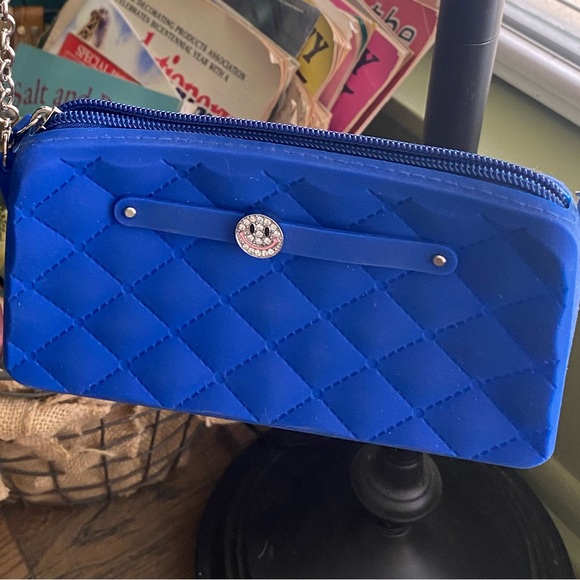 American Jewel Handbags - American Jewel Small Silicone Blue Quilted Gummy Wristlet/ Crossbody Bag